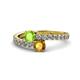 1 - Delise 5.00mm Round Peridot and Citrine with Side Diamonds Bypass Ring 