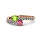 1 - Delise 5.00mm Round Peridot and Rhodolite Garnet with Side Diamonds Bypass Ring 