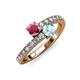 3 - Delise 5.00mm Round Rhodolite Garnet and Aquamarine with Side Diamonds Bypass Ring 