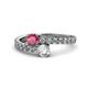 1 - Delise 5.00mm Round Rhodolite Garnet and Diamond with Side Diamonds Bypass Ring 