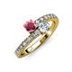 3 - Delise 5.00mm Round Rhodolite Garnet and Diamond with Side Diamonds Bypass Ring 
