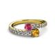 2 - Delise 5.00mm Round Rhodolite Garnet and Citrine with Side Diamonds Bypass Ring 