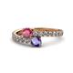 1 - Delise 5.00mm Round Rhodolite Garnet and Iolite with Side Diamonds Bypass Ring 
