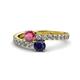1 - Delise 5.00mm Round Rhodolite Garnet and Blue Sapphire with Side Diamonds Bypass Ring 
