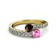 2 - Delise 5.00mm Round Red Garnet and Pink Sapphire with Side Diamonds Bypass Ring 