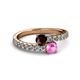 2 - Delise 5.00mm Round Red Garnet and Pink Sapphire with Side Diamonds Bypass Ring 