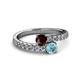 2 - Delise 5.00mm Round Red Garnet and Aquamarine with Side Diamonds Bypass Ring 