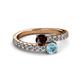 2 - Delise 5.00mm Round Red Garnet and Aquamarine with Side Diamonds Bypass Ring 