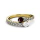 2 - Delise 5.00mm Round Red Garnet and White Sapphire with Side Diamonds Bypass Ring 
