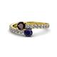 1 - Delise 5.00mm Round Red Garnet and Blue Sapphire with Side Diamonds Bypass Ring 