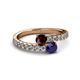 2 - Delise 5.00mm Round Red Garnet and Blue Sapphire with Side Diamonds Bypass Ring 
