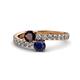 1 - Delise 5.00mm Round Red Garnet and Blue Sapphire with Side Diamonds Bypass Ring 