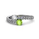1 - Delise 5.00mm Round Diamond and Peridot with Side Diamonds Bypass Ring 