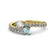 1 - Delise 5.00mm Round Diamond and Aquamarine with Side Diamonds Bypass Ring 