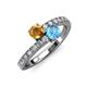 3 - Delise 5.00mm Round Citrine and Blue Topaz with Side Diamonds Bypass Ring 