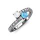 3 - Delise 5.00mm Round White Sapphire and Blue Topaz with Side Diamonds Bypass Ring 