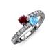 3 - Delise 5.00mm Round Ruby and Blue Topaz with Side Diamonds Bypass Ring 