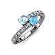 3 - Delise 5.00mm Round Aquamarine and Blue Topaz with Side Diamonds Bypass Ring 