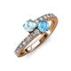 3 - Delise 5.00mm Round Aquamarine and Blue Topaz with Side Diamonds Bypass Ring 