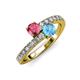 3 - Delise 5.00mm Round Pink Tourmaline and Blue Topaz with Side Diamonds Bypass Ring 