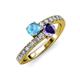 3 - Delise 5.00mm Round Blue Topaz and Iolite with Side Diamonds Bypass Ring 
