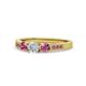 1 - Ayaka Diamond and Pink Tourmaline Three Stone with Side Pink Tourmaline Ring 