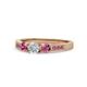 1 - Ayaka Diamond and Pink Tourmaline Three Stone with Side Pink Tourmaline Ring 