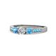 1 - Ayaka Diamond and Blue Topaz Three Stone with Side Blue Topaz Ring 