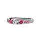 1 - Ayaka Diamond and Rhodolite Garnet Three Stone with Side Rhodolite Garnet Ring 