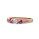 1 - Ayaka Diamond and Rhodolite Garnet Three Stone with Side Rhodolite Garnet Ring 