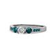 1 - Ayaka Diamond and London Blue Topaz Three Stone with Side London Blue Topaz Ring 