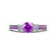 1 - Valene Amethyst and Diamond Three Stone with Side Amethyst Ring 