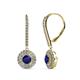 1 - Mavra 3.5mm Blue Sapphire and Diamond Double Halo Dangling Earrings 