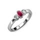 2 - Caron Oval Cut Rhodolite Garnet and Diamond Three Stone Engagement Ring 