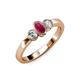 2 - Caron Oval Cut Rhodolite Garnet and Diamond Three Stone Engagement Ring 