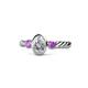 1 - Carolyn 0.45 ctw Natural GIA Certified Diamond Oval Shape (6x4 mm) With Side Amethyst Three Stone Rope Ring  