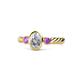 1 - Carolyn 0.45 ctw Natural GIA Certified Diamond Oval Shape (6x4 mm) With Side Amethyst Three Stone Rope Ring  