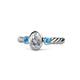 1 - Carolyn 0.47 ctw Natural GIA Certified Diamond Oval Shape (6x4 mm) With Side Blue Topaz Three Stone Rope Ring  
