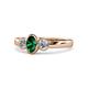 1 - Caron Oval Cut Emerald and Diamond Three Stone Engagement Ring 