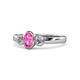 1 - Caron Oval Cut Pink Sapphire and Diamond Three Stone Engagement Ring 