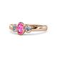 1 - Caron Oval Cut Pink Sapphire and Diamond Three Stone Engagement Ring 