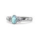 1 - Caron Oval Cut Aquamarine and Diamond Three Stone Engagement Ring 