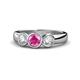 1 - Naava Lab Created Pink Sapphire and Diamond Three Stone Engagement Ring 