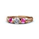 1 - Raea 1.13 ctw Natural Diamond (5.00 mm) With Pink Sapphire Three Stone Ring  