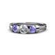1 - Raea 1.07 ctw Natural Diamond (5.00 mm) With Tanzanite Three Stone Ring  