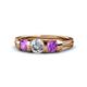 1 - Raea 1.13 ctw Natural Diamond (5.00 mm) With Amethyst Three Stone Ring  