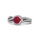 1 - Aimee Signature Ruby and Diamond Bypass Halo Engagement Ring 
