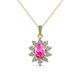 1 - Raizel (7 x 5 mm) Pink Sapphire and Diamond Floral Halo Pendant 