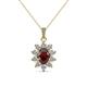 1 - Raizel (7 x 5 mm) Red Garnet and Diamond Floral Halo Pendant 