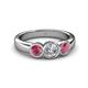 4 - Naava Diamond and Rhodolite Garnet Three Stone Engagement Ring 